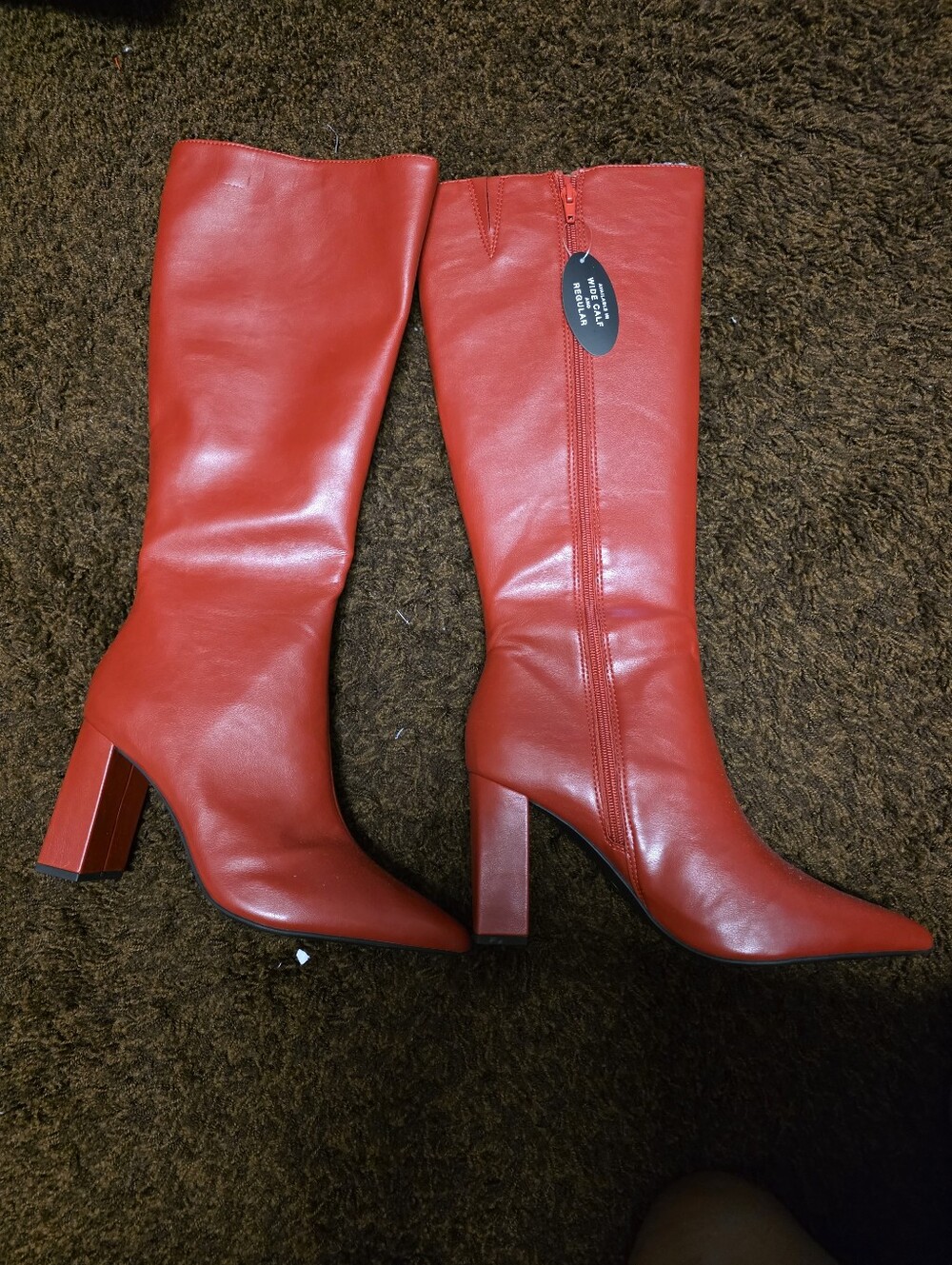 Women's Red Knee-High Block Heel Boots